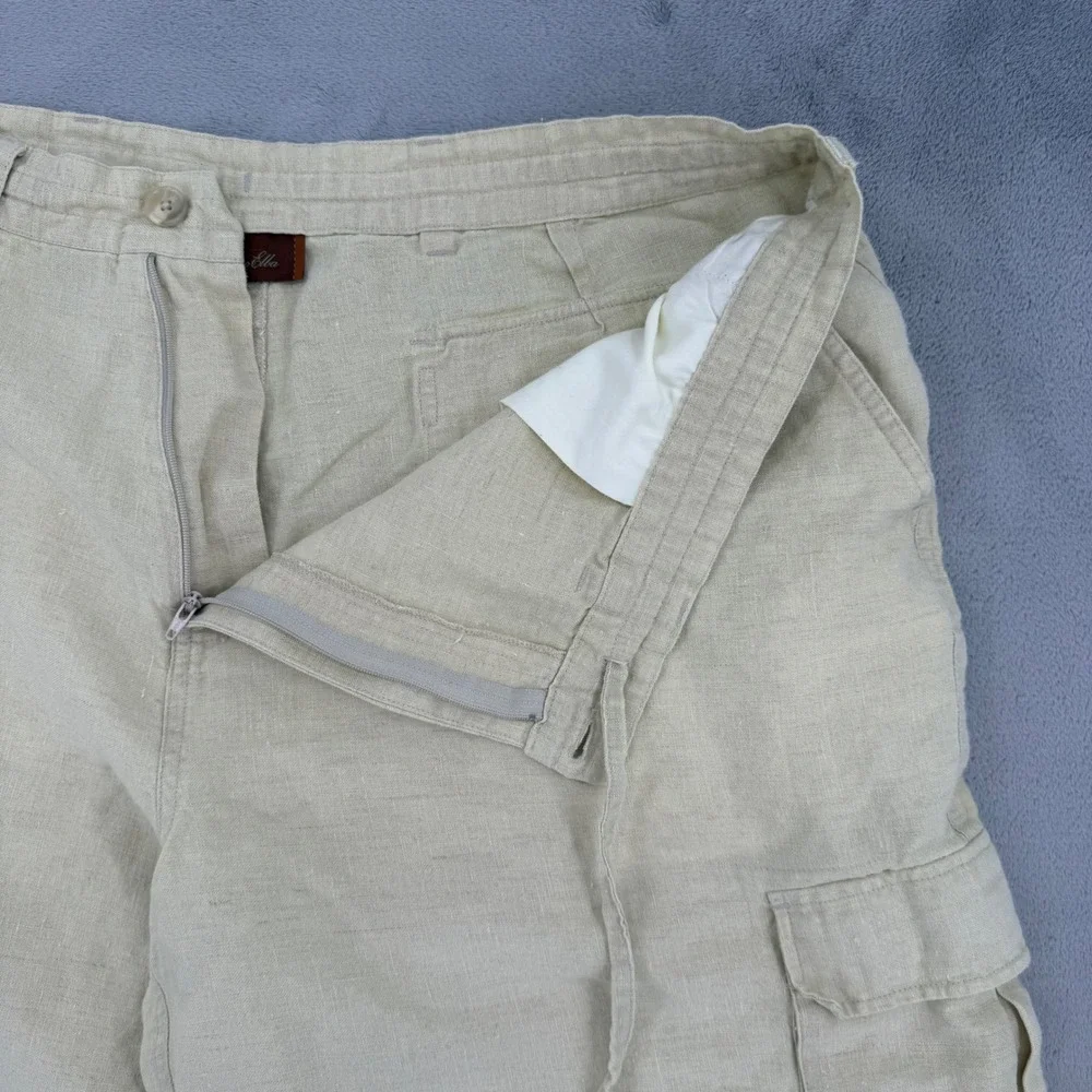 Tasso Elba Mens 100% Linen Cargo Shorts Beige Sand Size 42 Utility Summer Casual